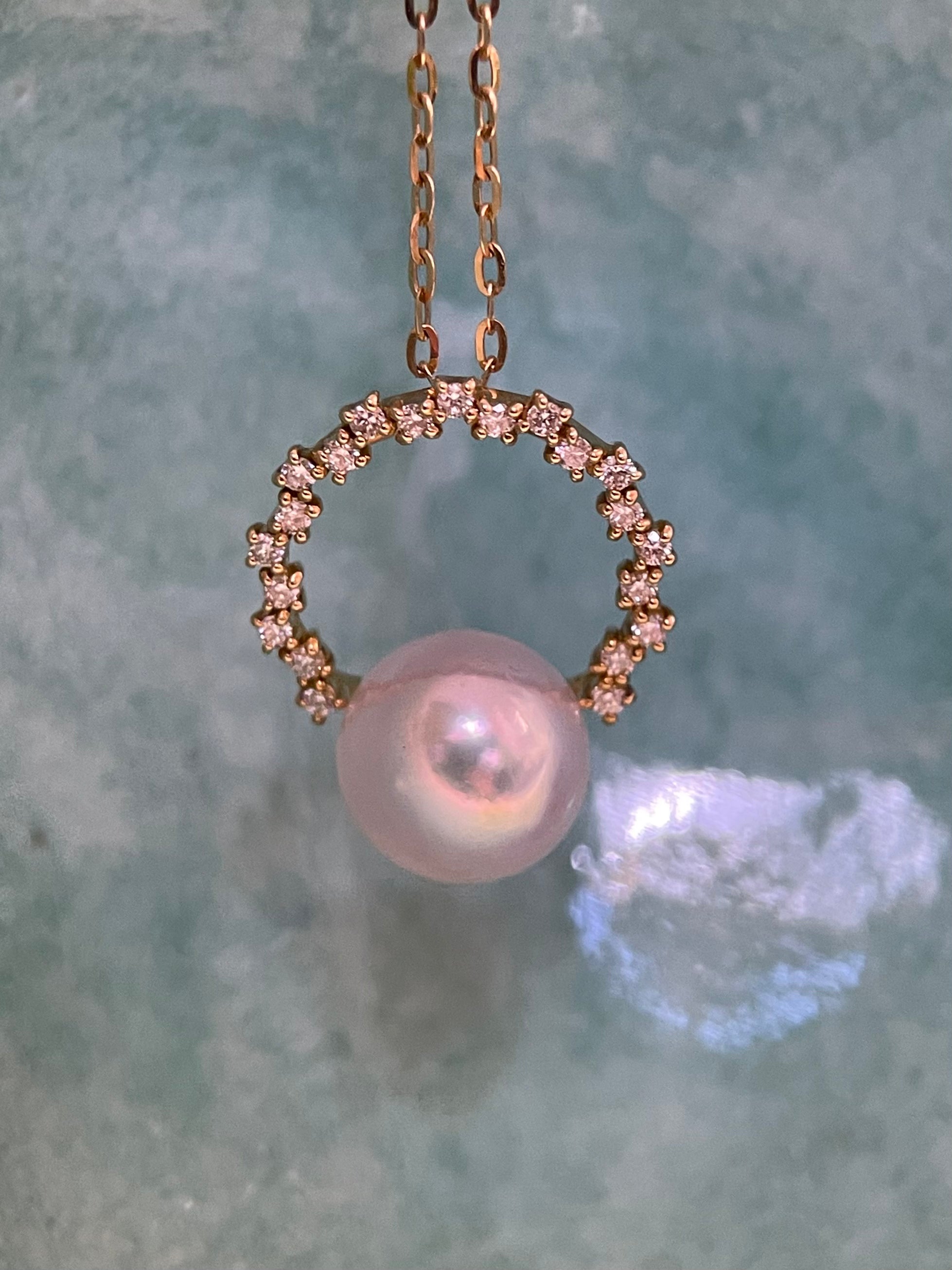 ⭐️8.5mm Akoya Pearl With 0.14CT Diamond Pendant