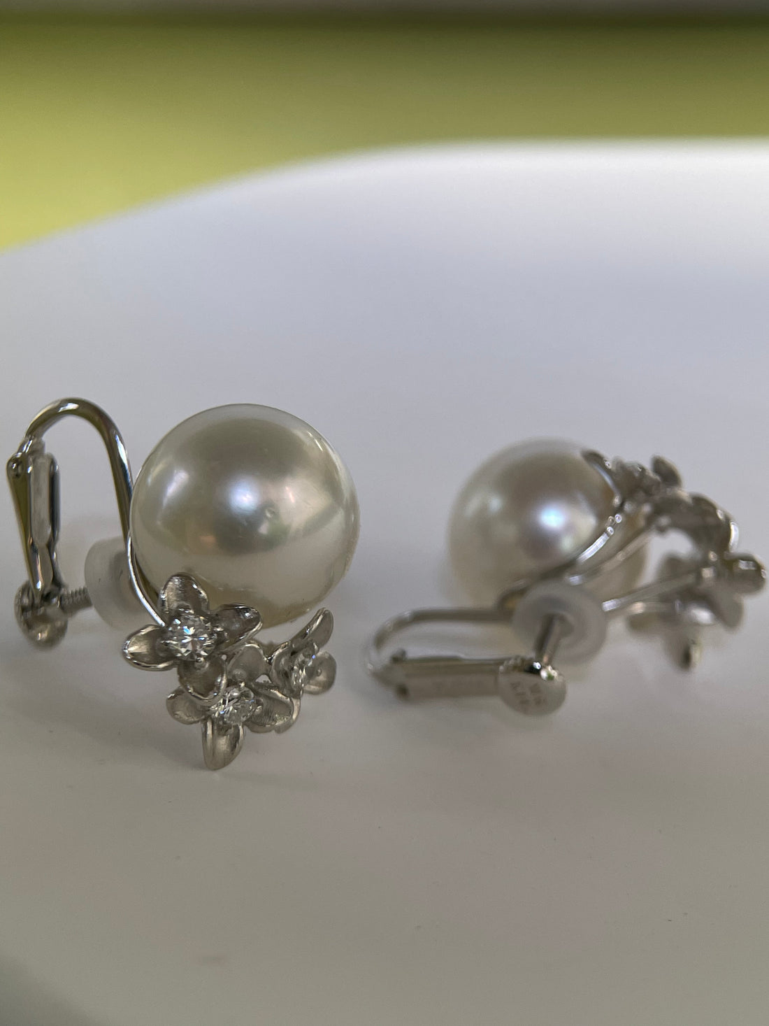 12.5mm South Sea Pearl & Diamond Earrings in K14 Gold and Pt850