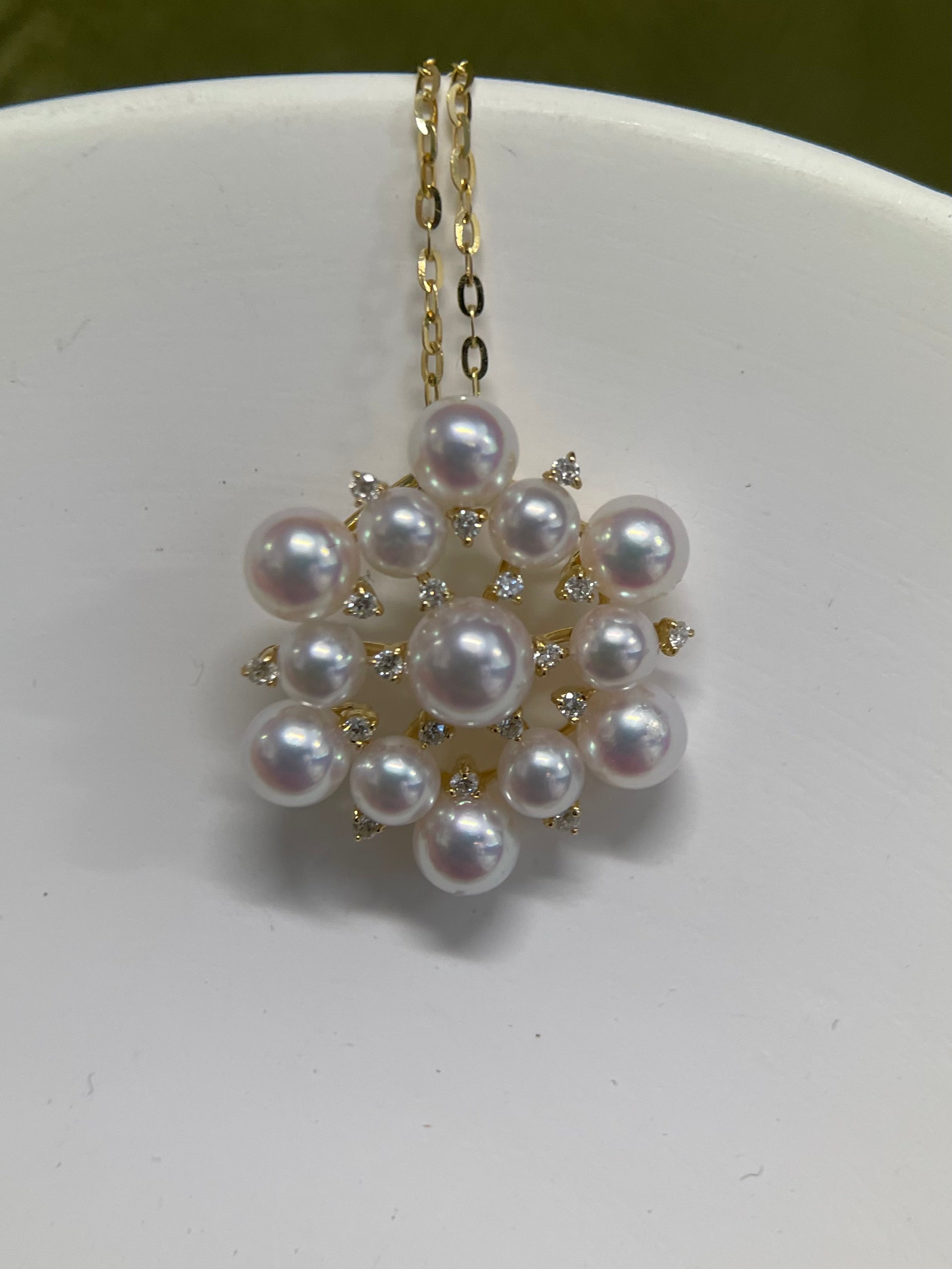 ⭐️3.5-5mm Akoya Pearl With 0.11CT Diamond Pendant