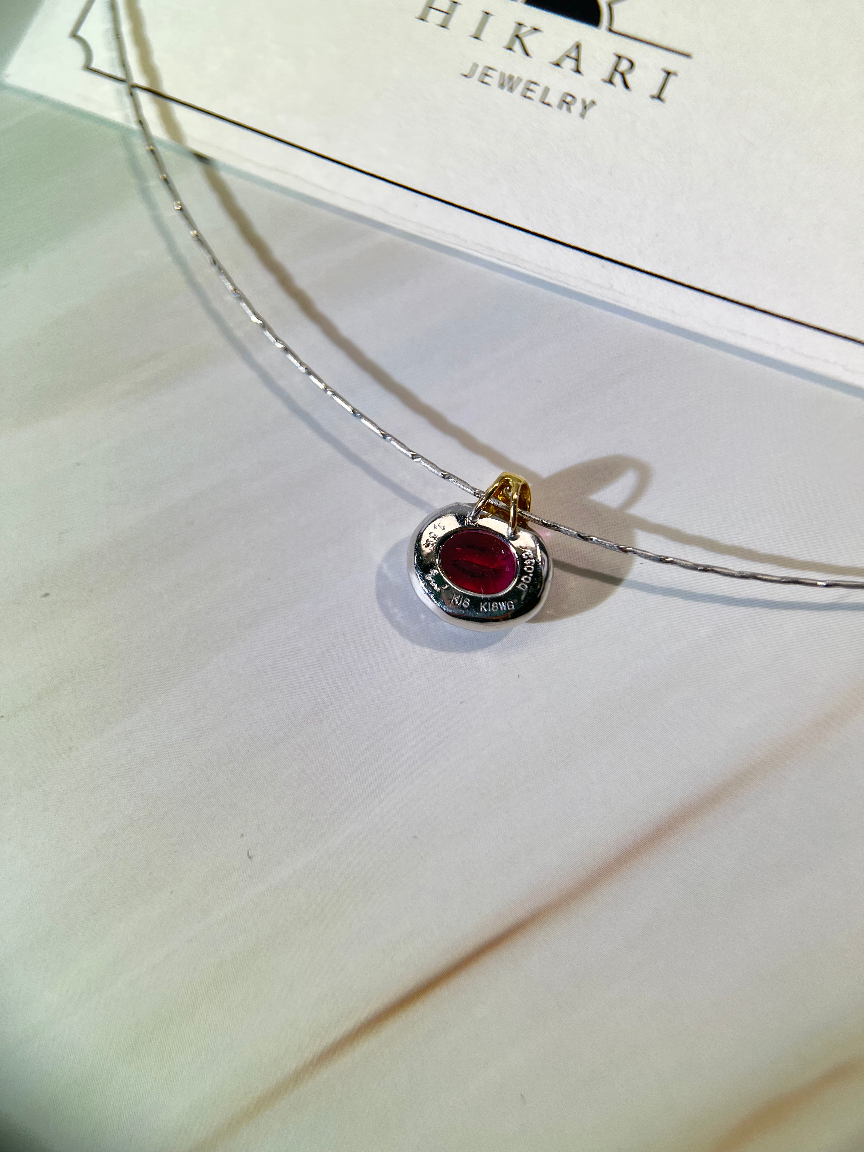 18K Two‑Tone Gold Concave‑Cut Pink Tourmaline with Diamond Accent on Neck Wire