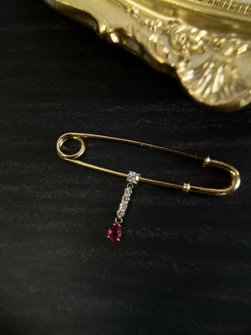 K18 Ruby & Diamond Drop Brooch