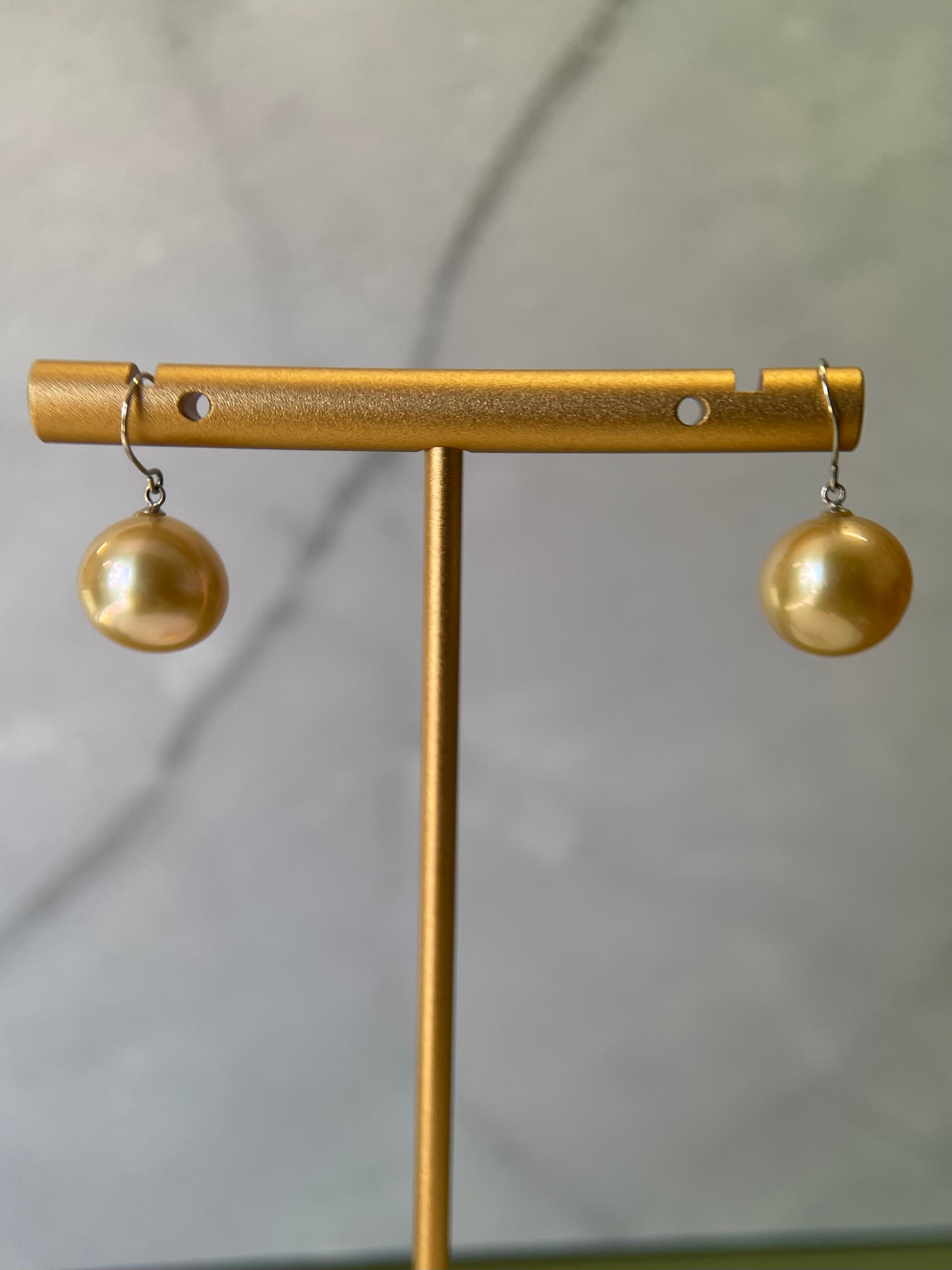 10–11mm Golden South Sea Pearl Hook Earrings in Platinum