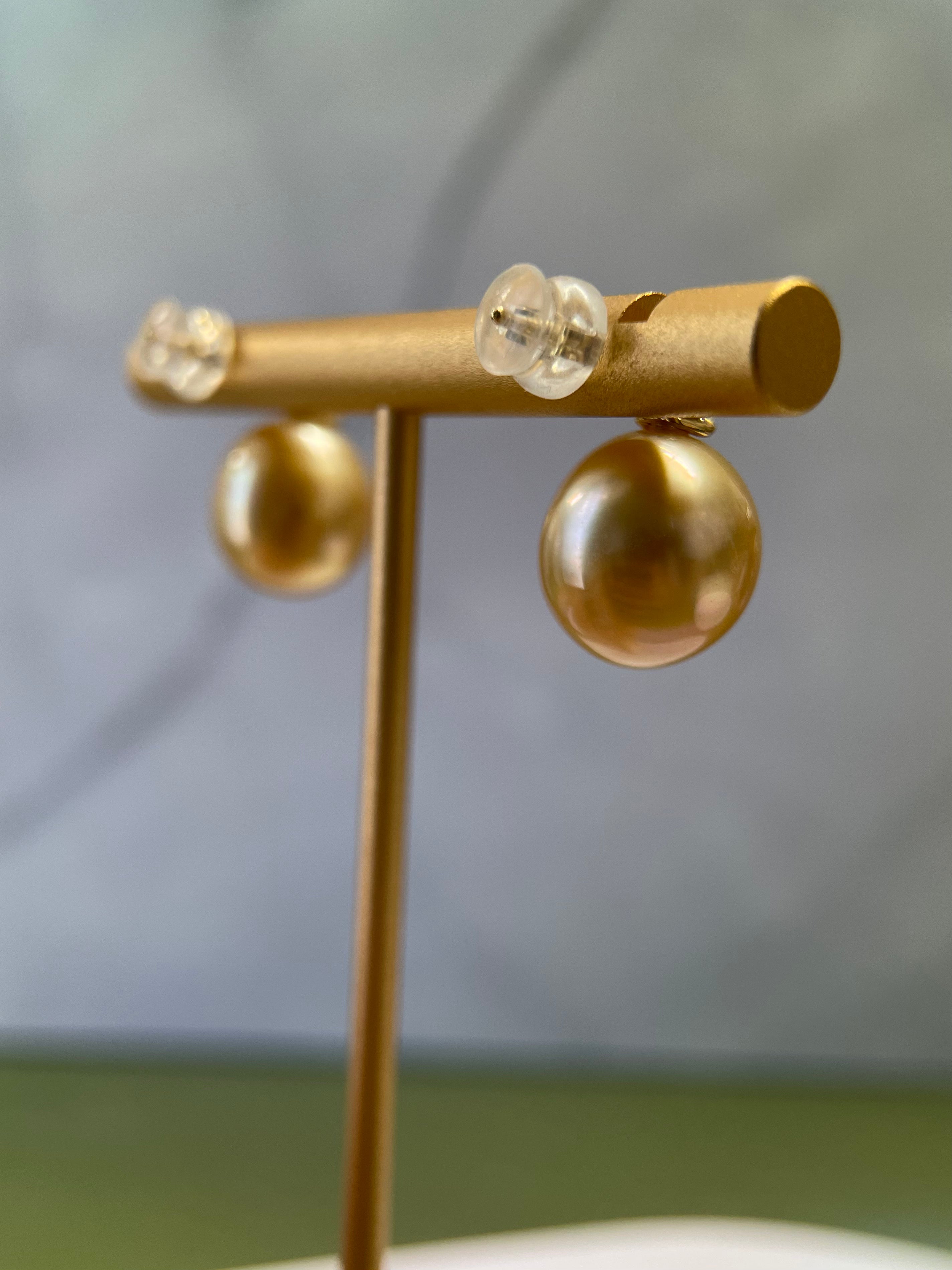 11mm Golden South Sea Pearl & 0.20ct Diamond Stud Earrings