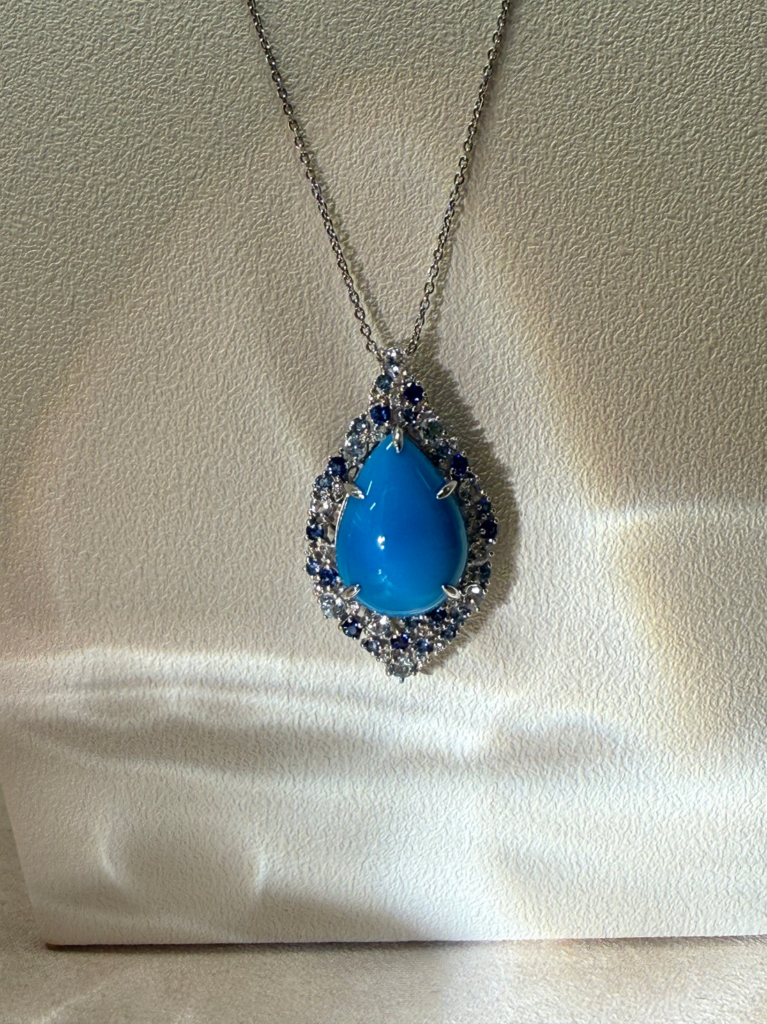 Certified Royal Blue Turquoise & Sapphire Diamond Pendant