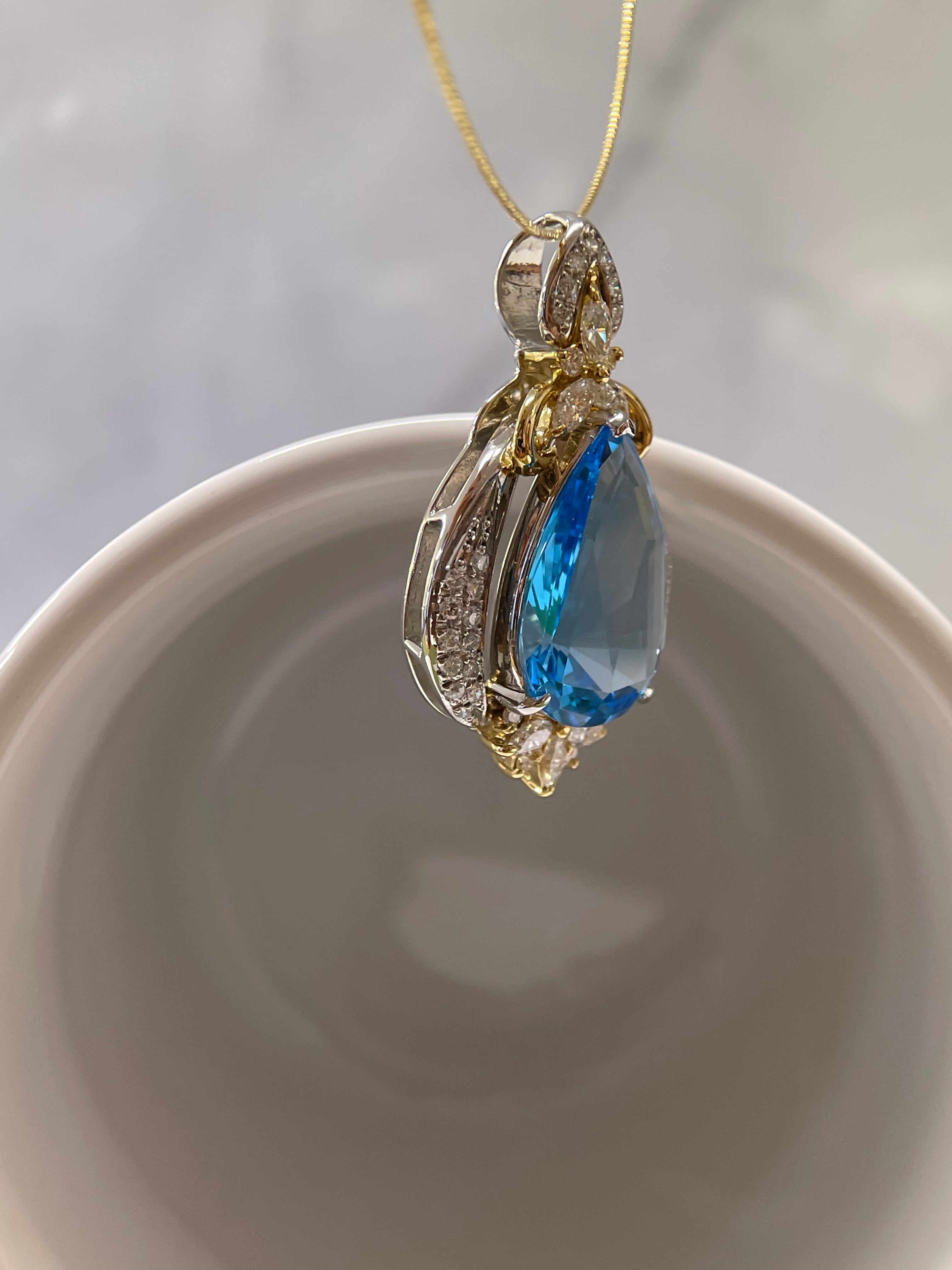 Certified Blue Topaz & Diamond Pendant