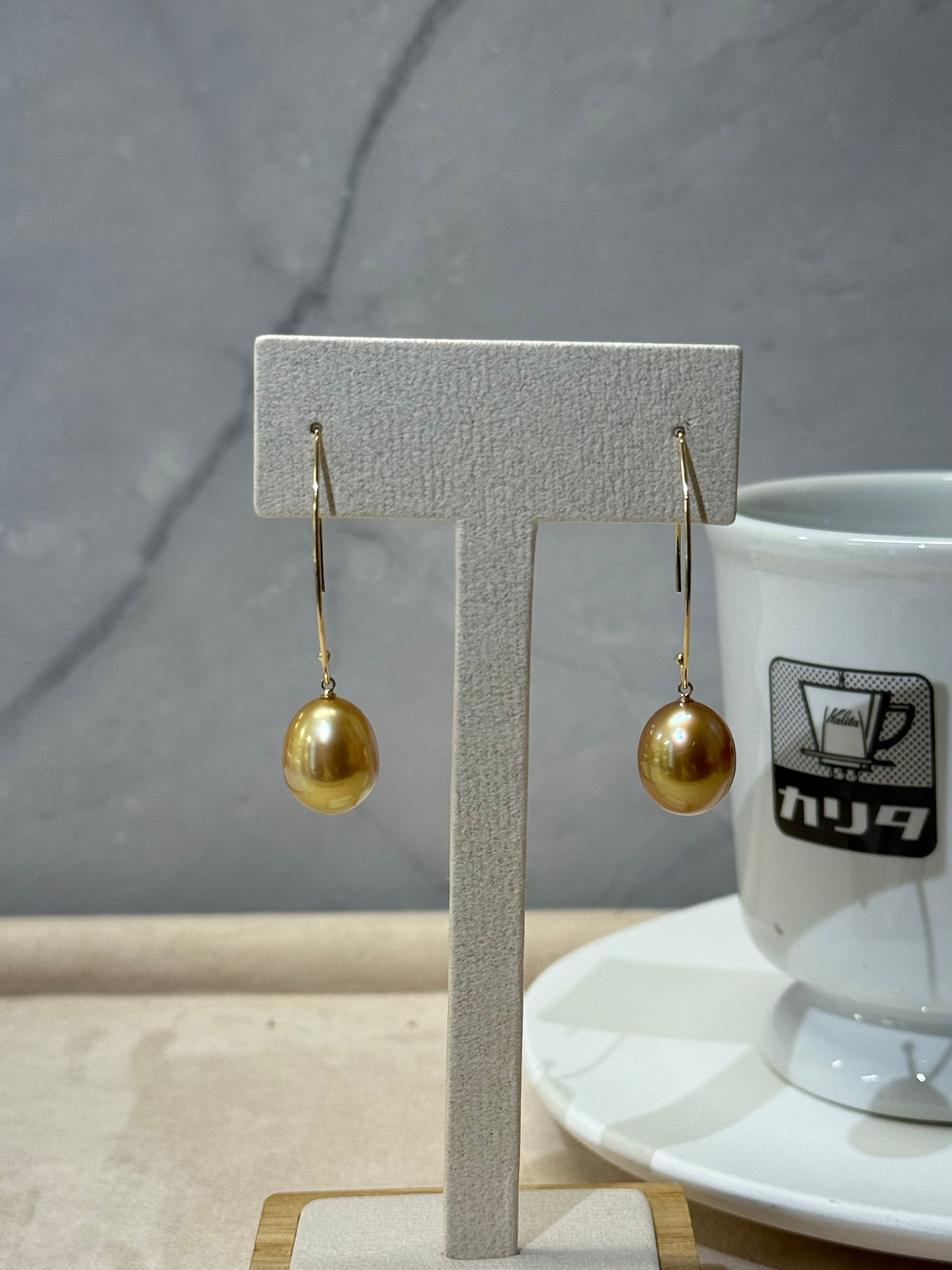 ⭐️Golden South Sea Pearl Arc Drop Earrings – 12mm