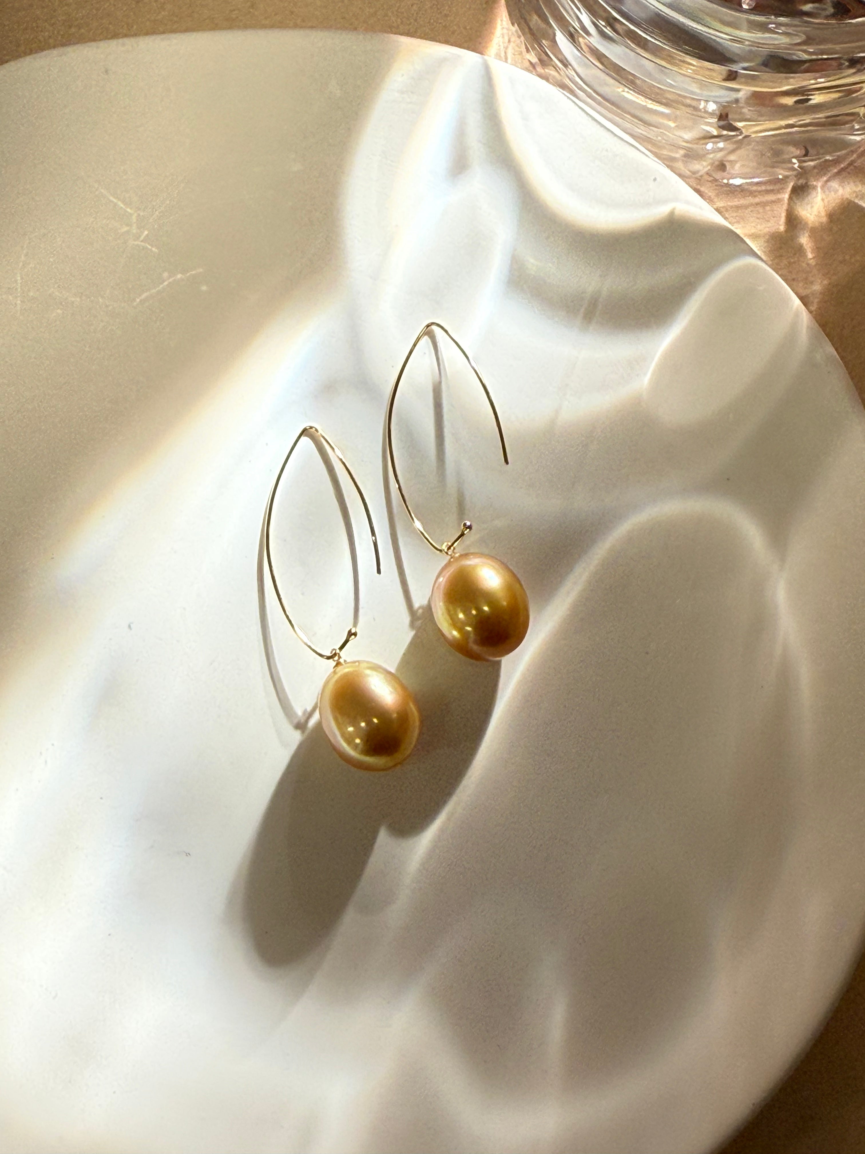⭐️Golden South Sea Pearl Arc Drop Earrings – 12mm