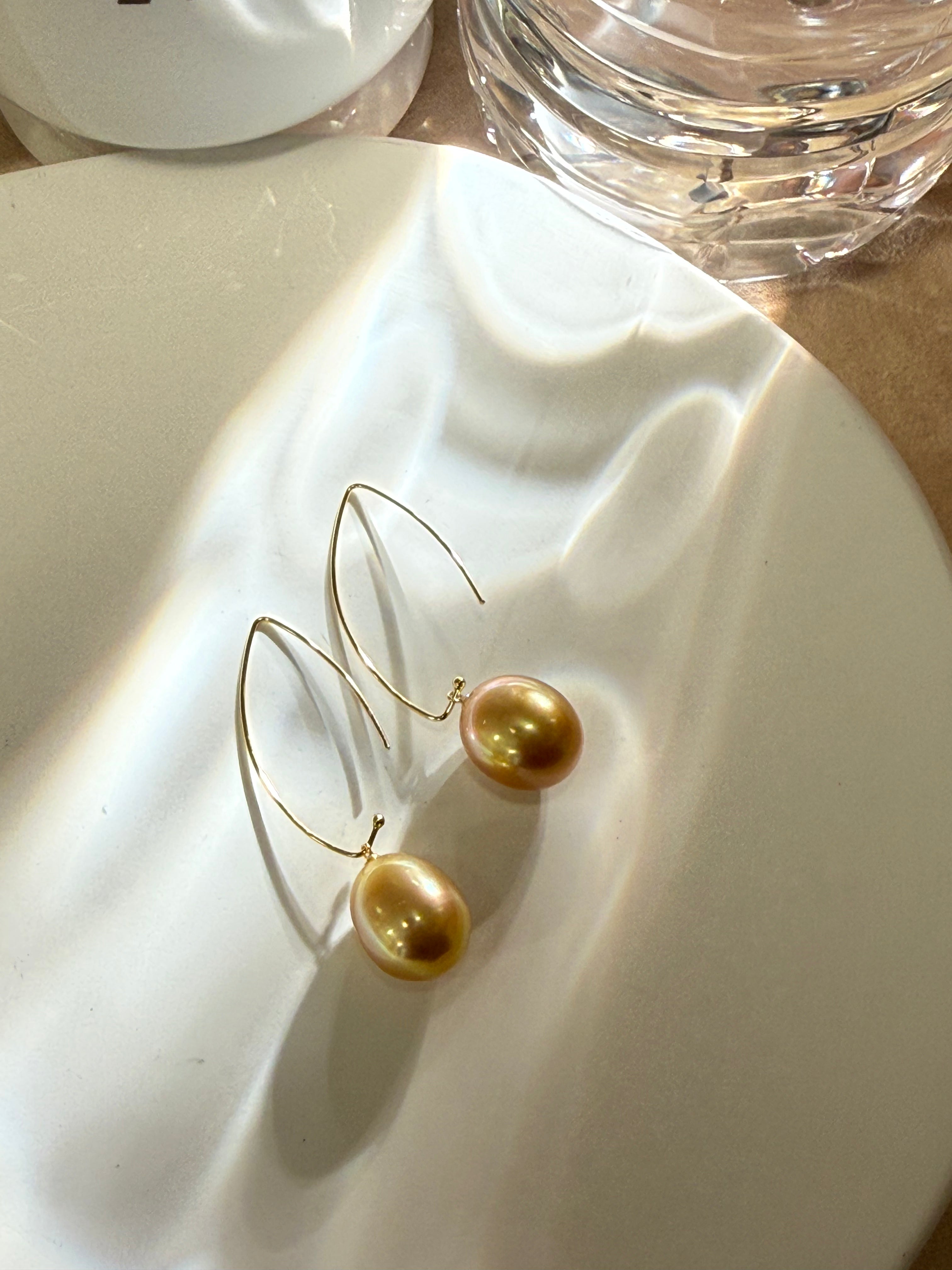 ⭐️Golden South Sea Pearl Arc Drop Earrings – 12mm