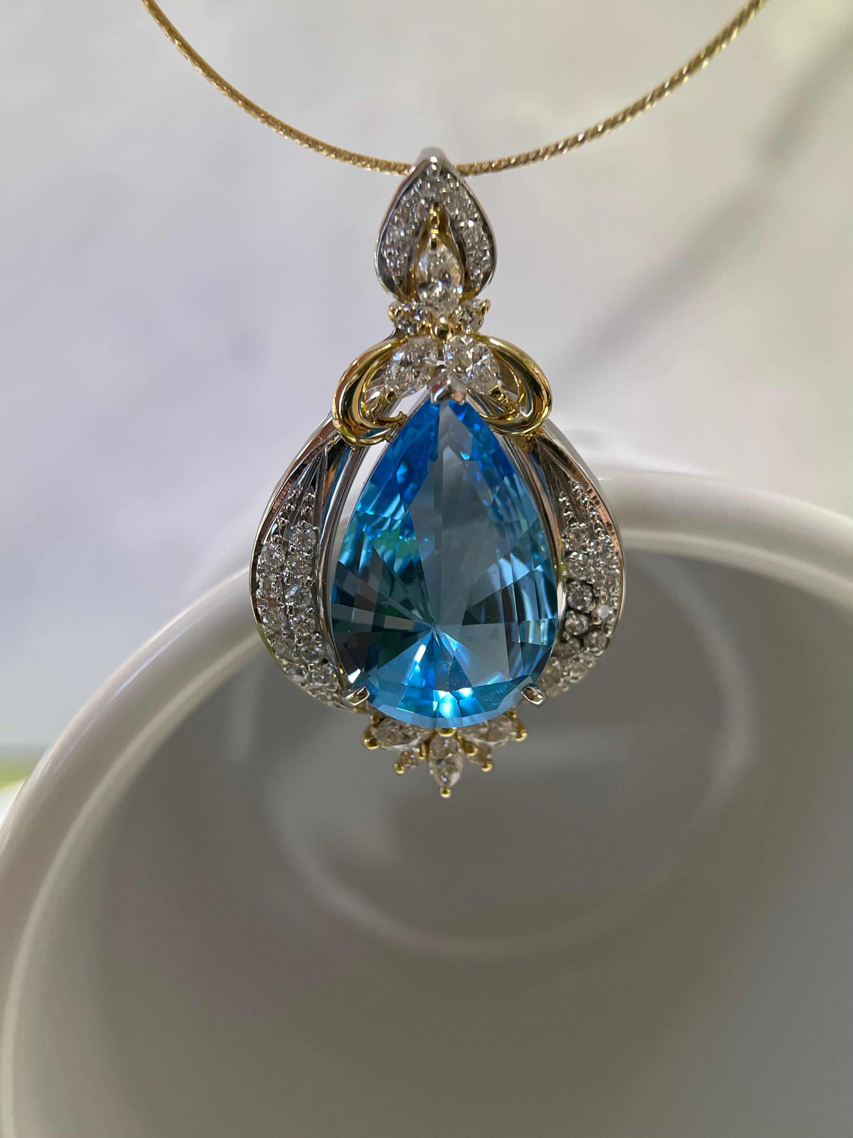 Certified Blue Topaz & Diamond Pendant