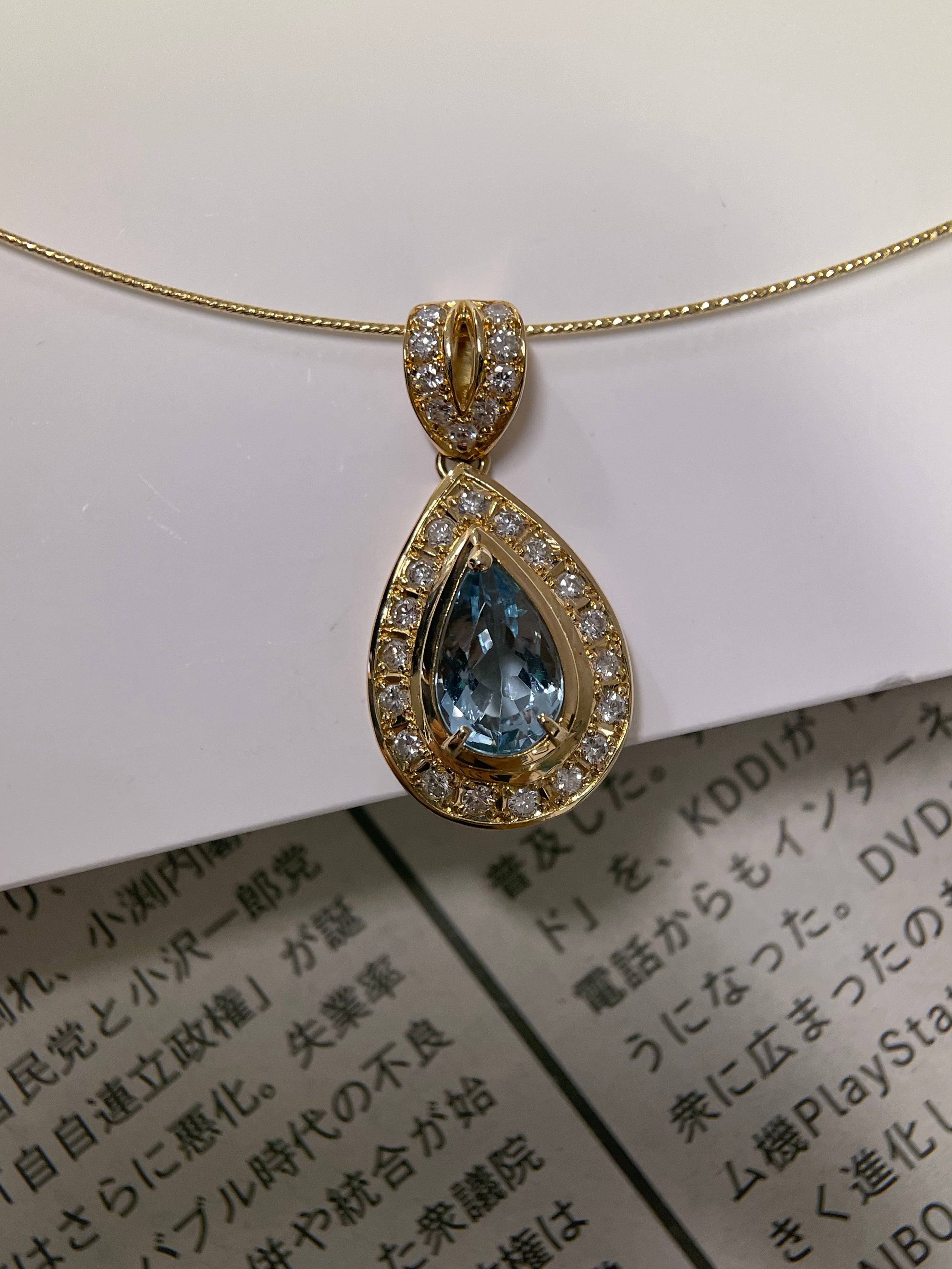 ⭐️K18 Aquamarine & Diamond Pendant
