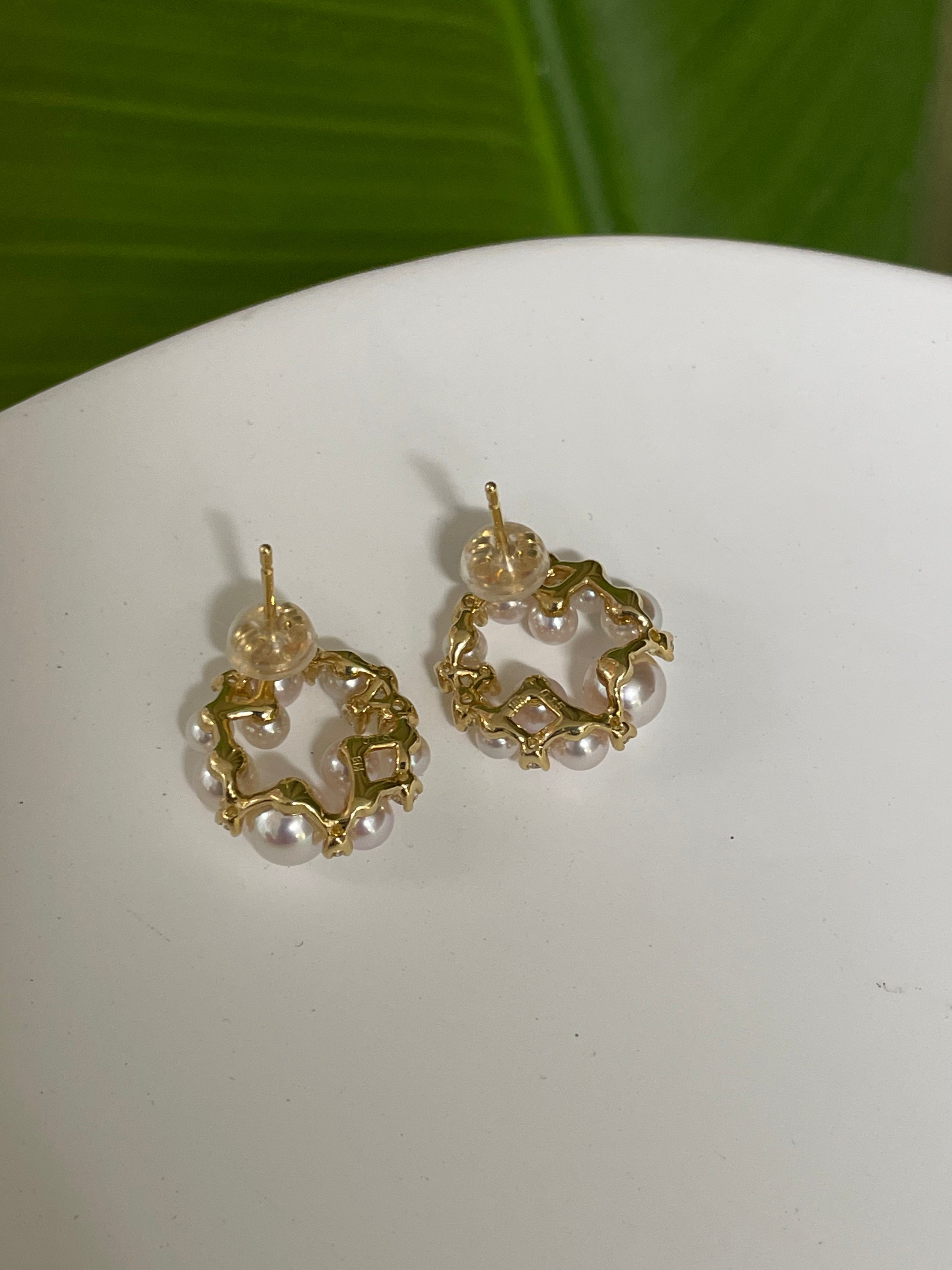 K18 Akoya Pearl & Diamond Stud Earrings