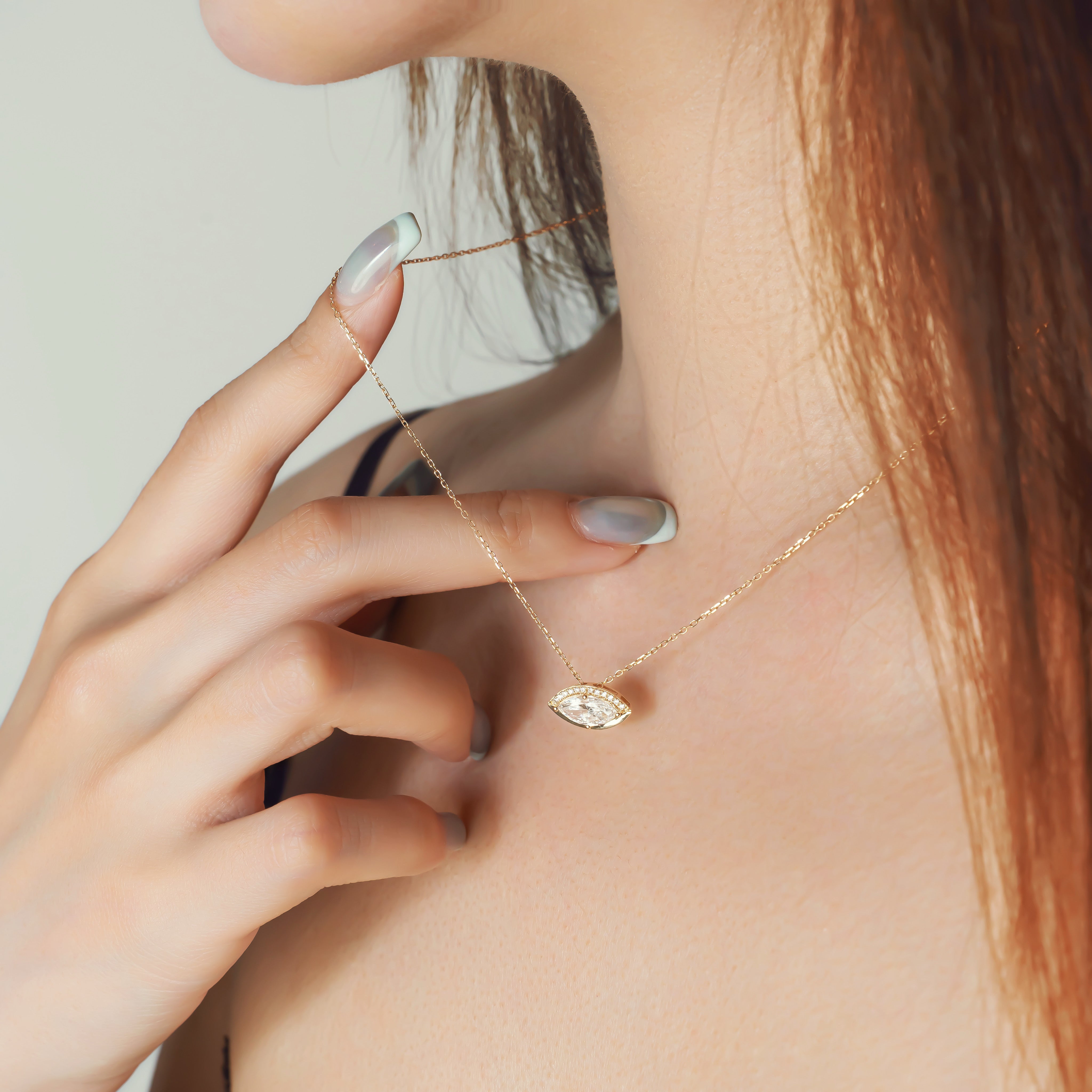 Marquise Cut Lab-Grown Diamond Necklace in 14K Gold