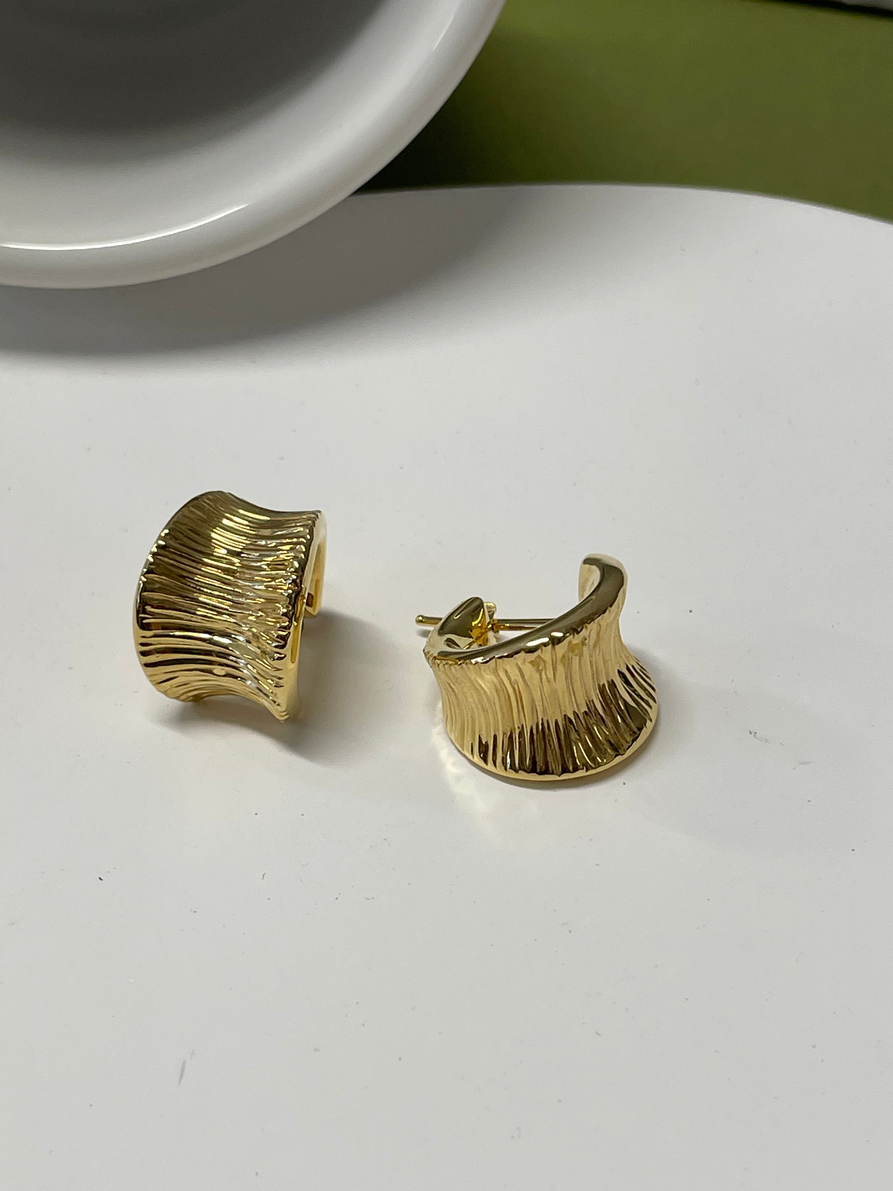 18K Gold Textured Sculptural Earrings