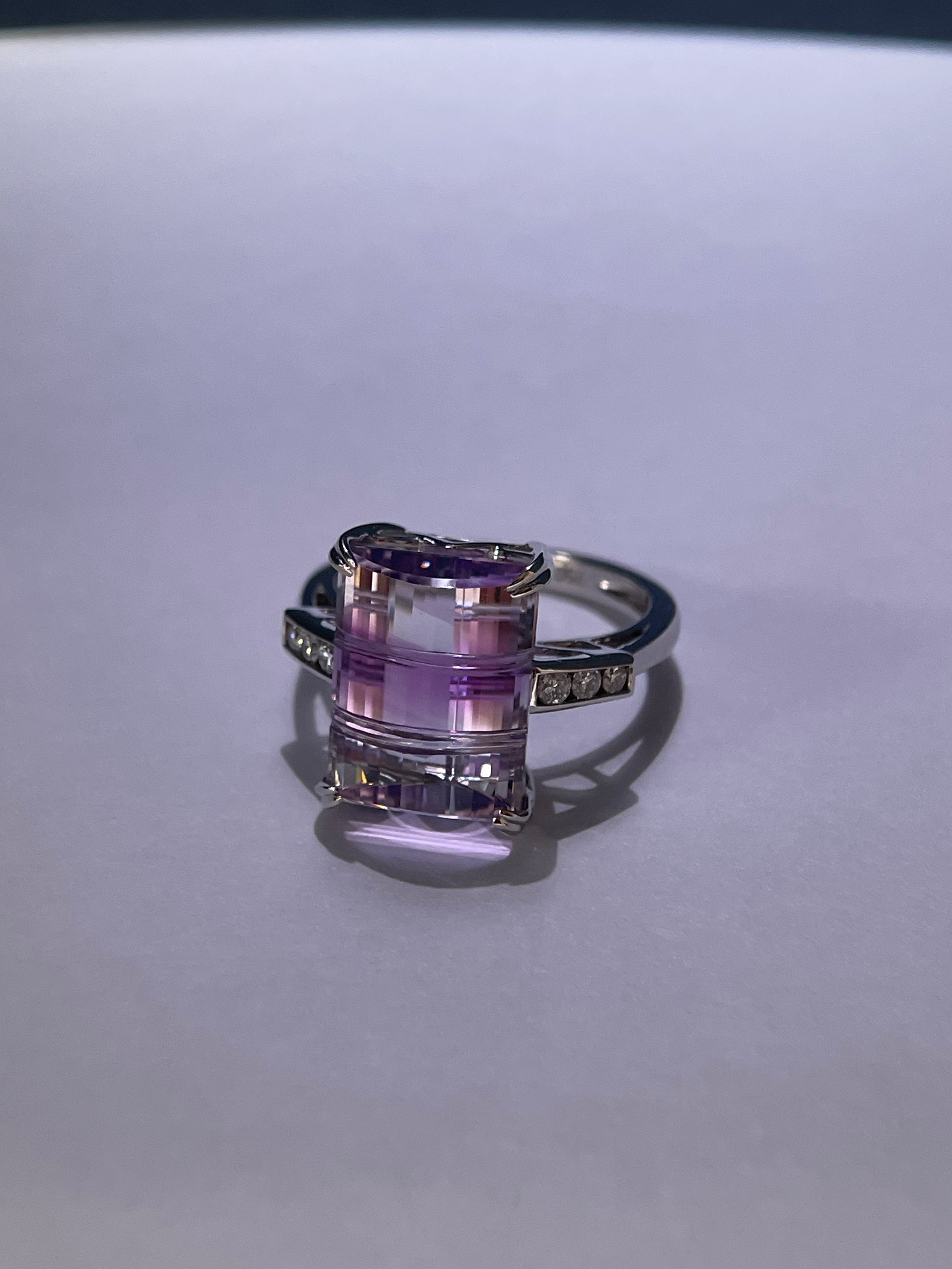 GGS Certified 7.94ct Bicolor Quartz &amp; Diamond Art Deco Ring