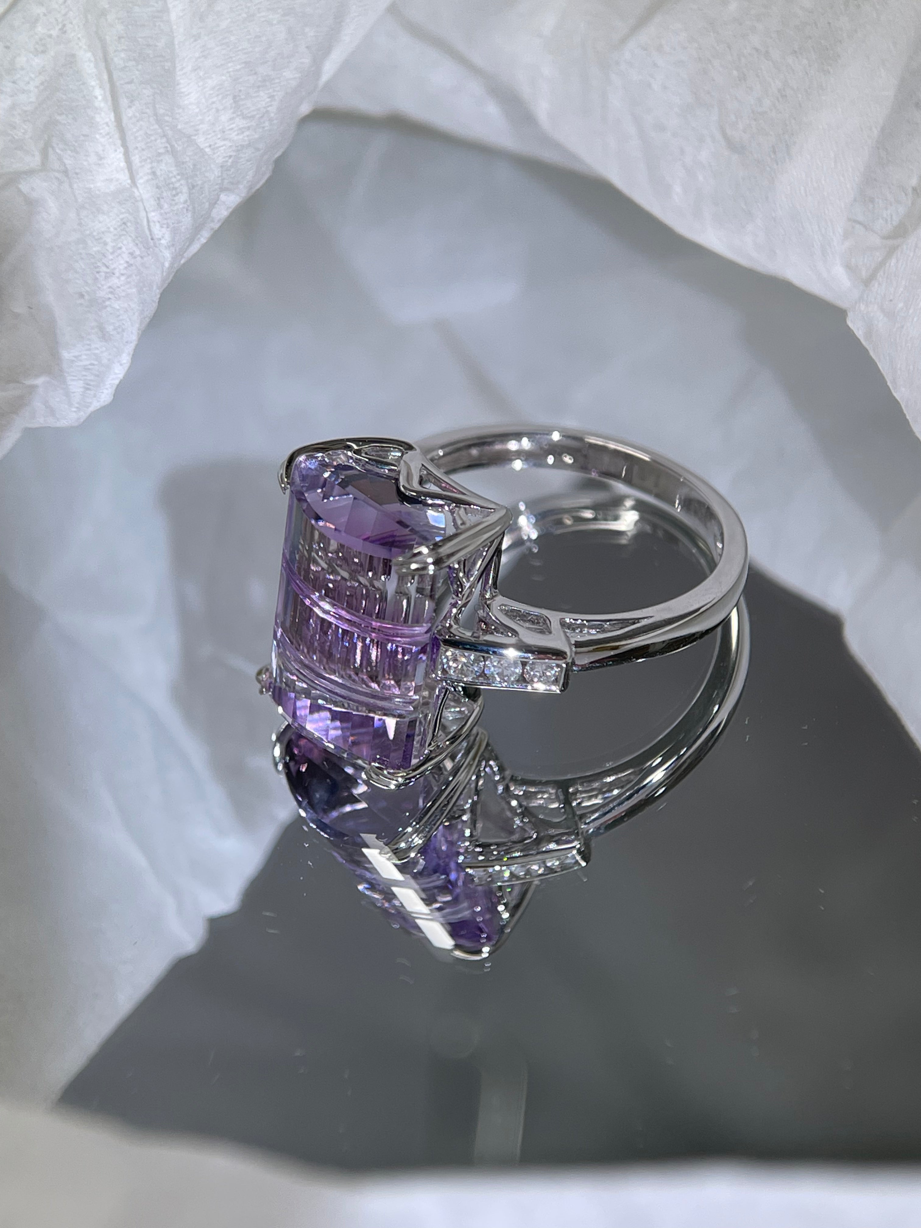 GGS Certified 7.94ct Bicolor Quartz &amp; Diamond Art Deco Ring