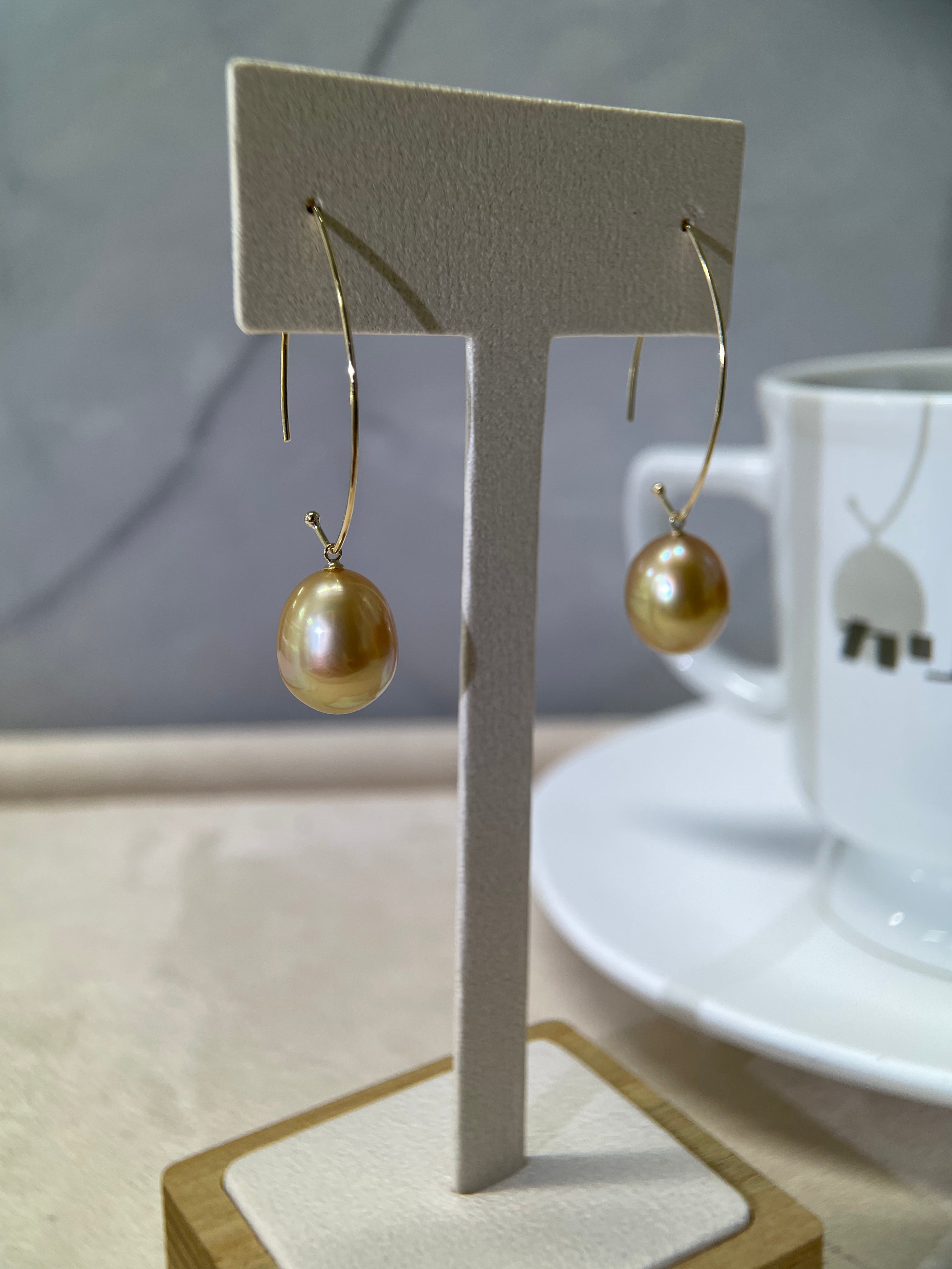 ⭐️Golden South Sea Pearl Arc Drop Earrings – 12mm