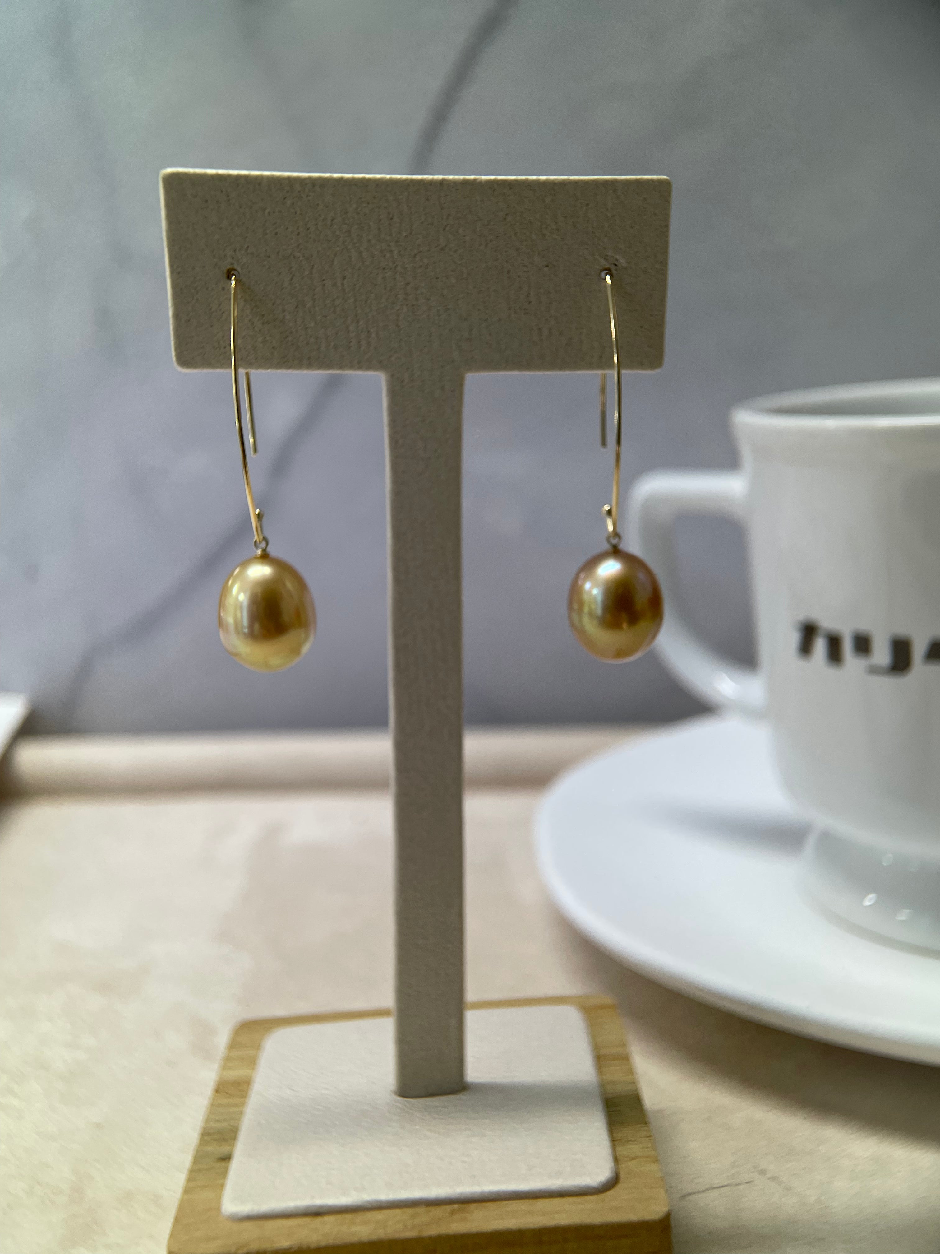 ⭐️Golden South Sea Pearl Arc Drop Earrings – 12mm
