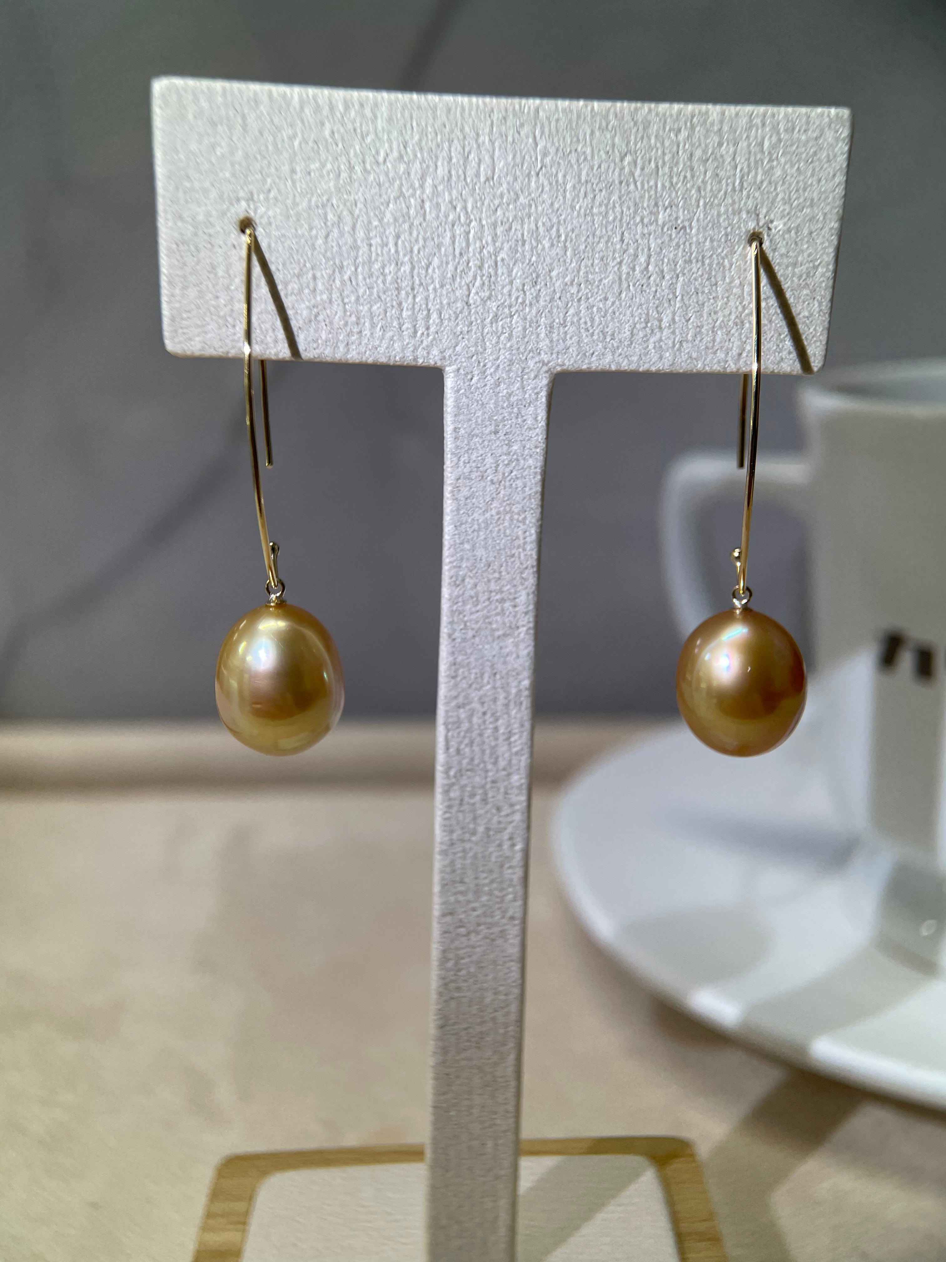 ⭐️Golden South Sea Pearl Arc Drop Earrings – 12mm
