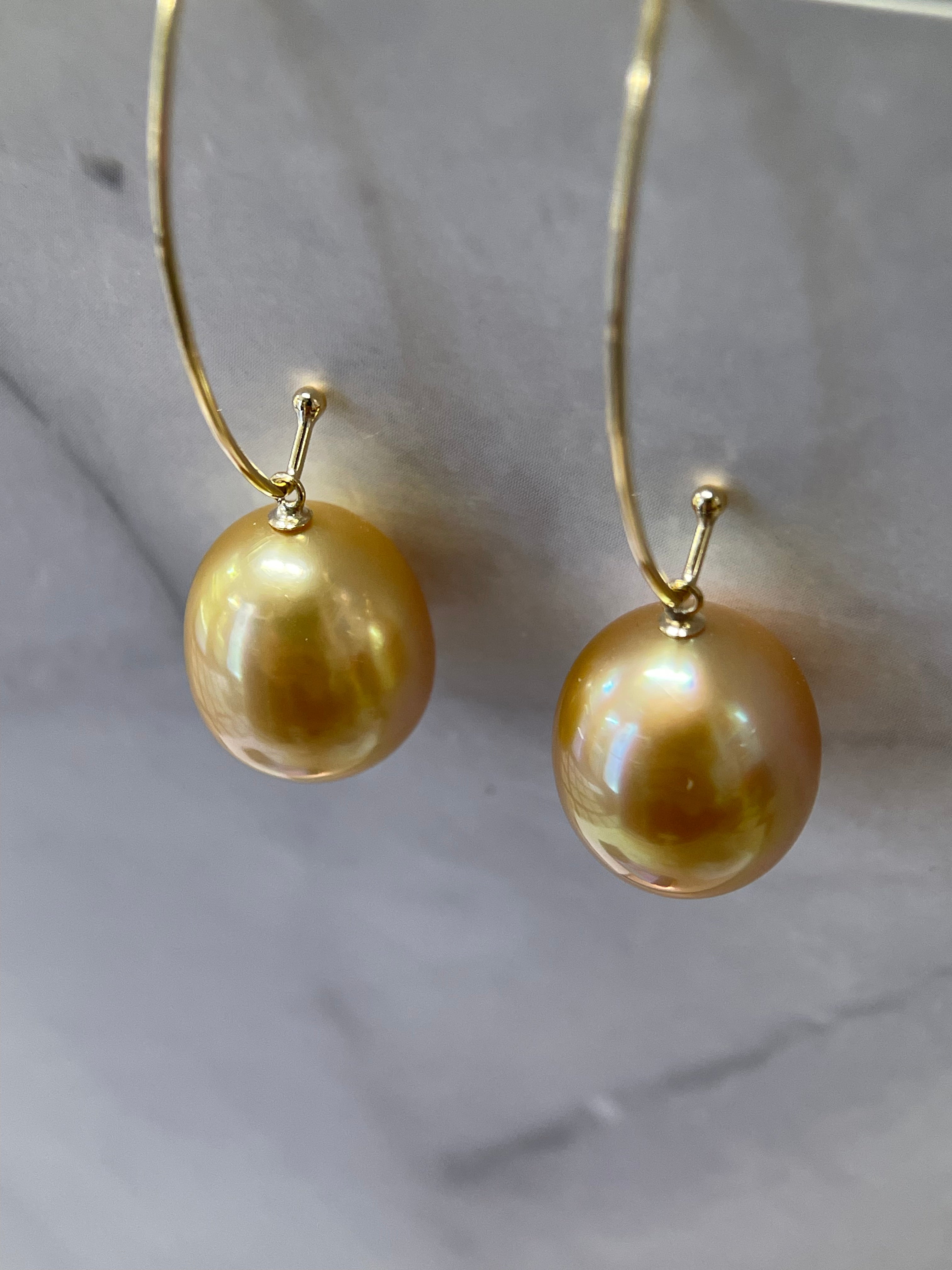 ⭐️Golden South Sea Pearl Arc Drop Earrings – 12mm