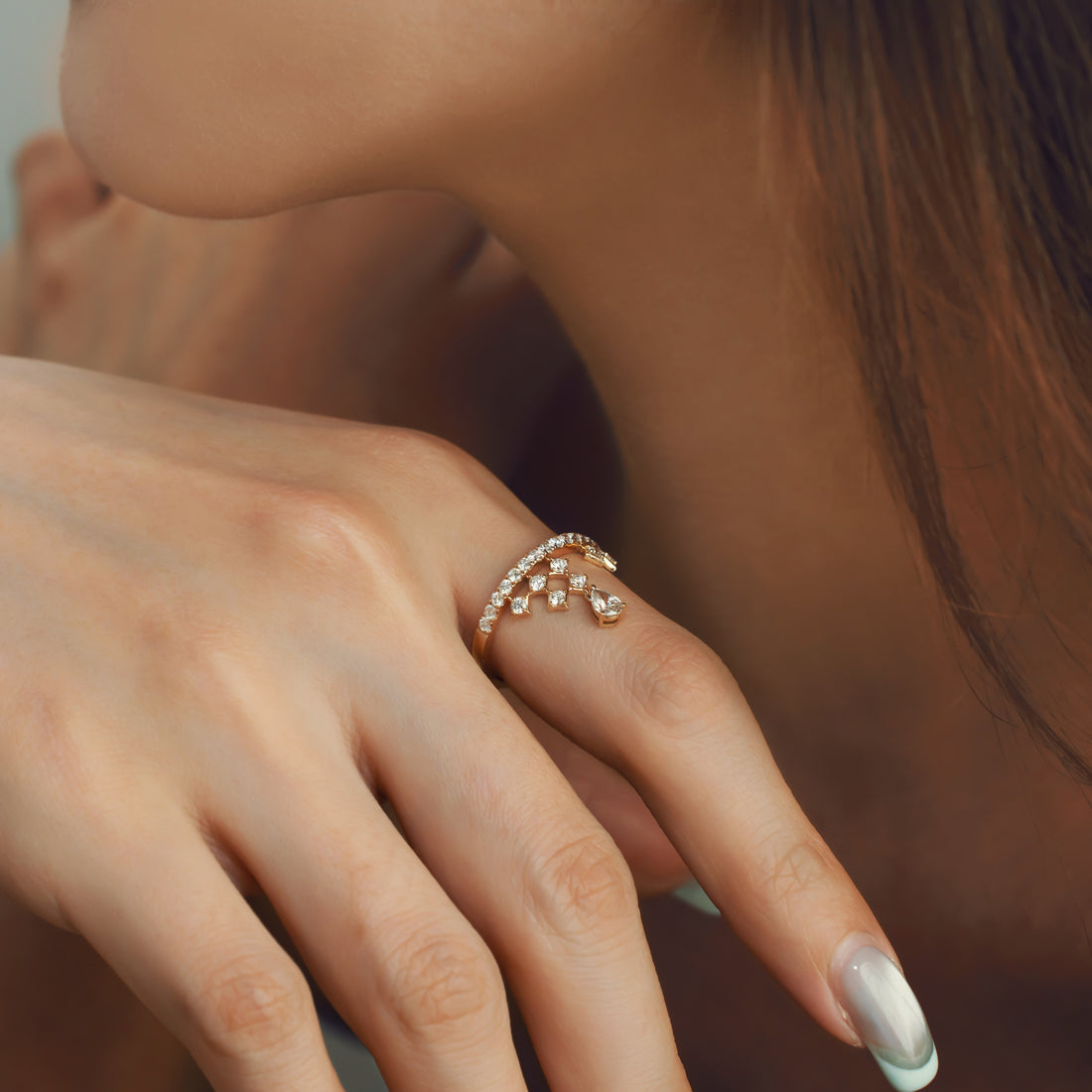 Crown-style Waterfall Drop Lab-Grown Diamond Ring 0.73ct