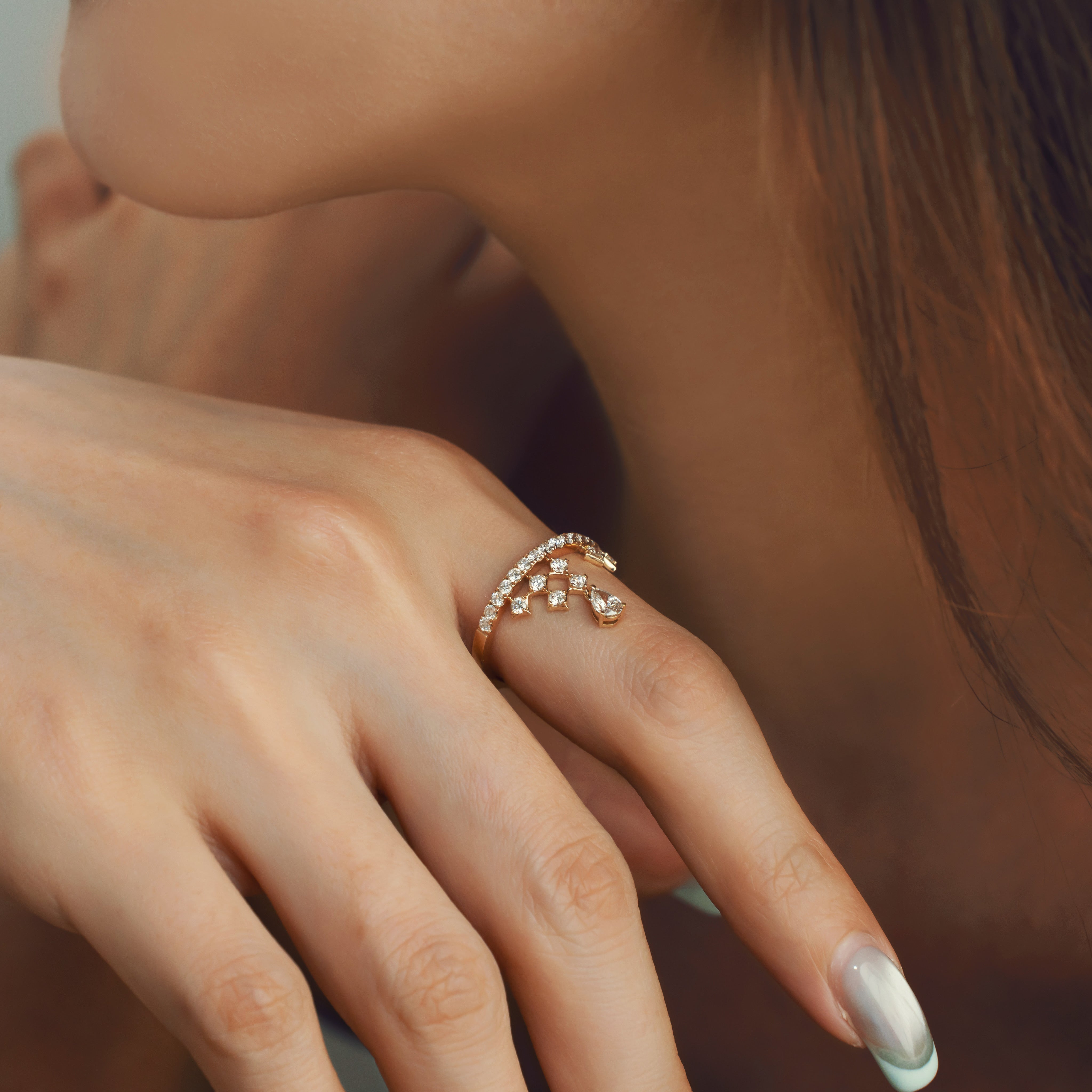 Crown-style Waterfall Drop Lab-Grown Diamond Ring 0.73ct