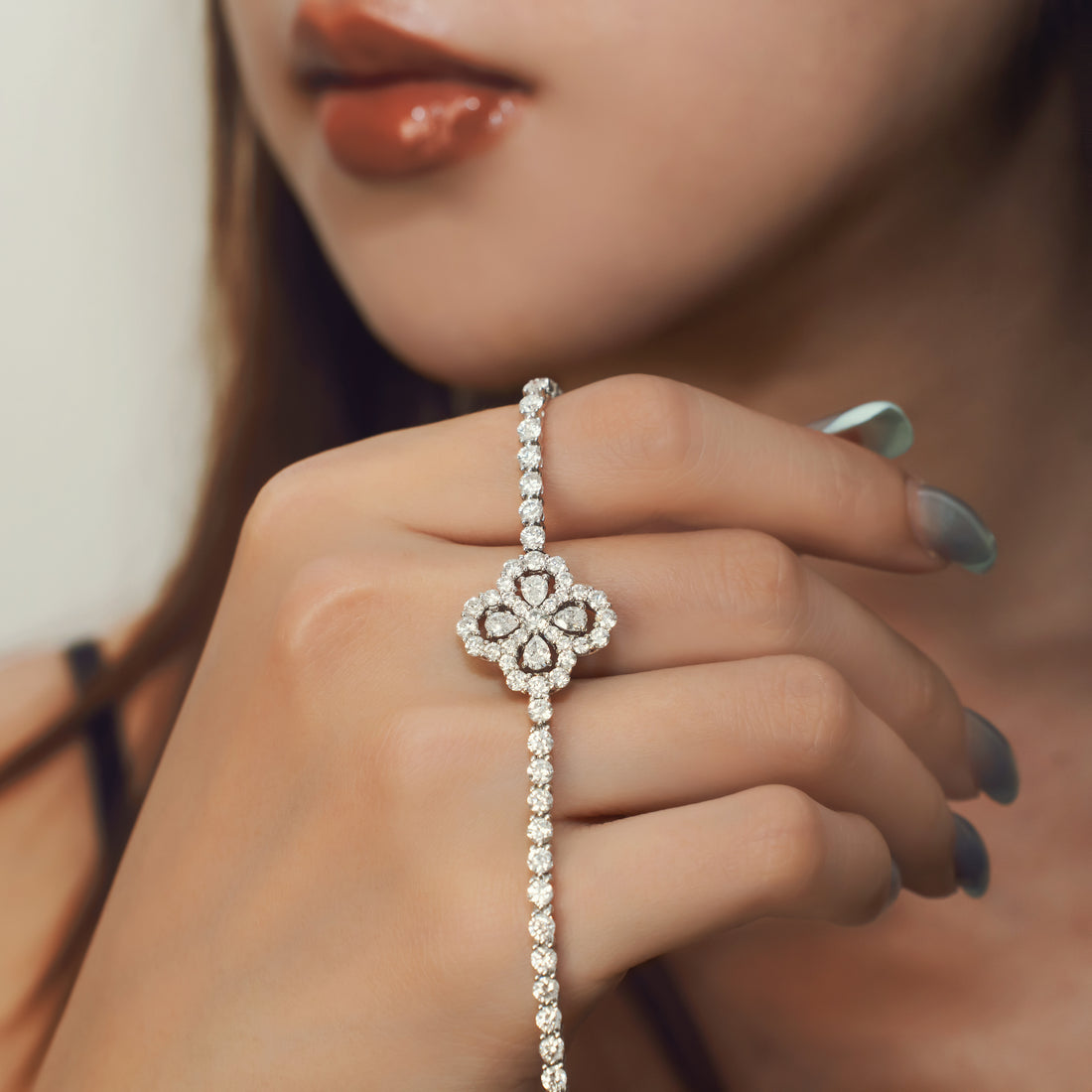 Floral Diamond Cluster Tennis Bracelet