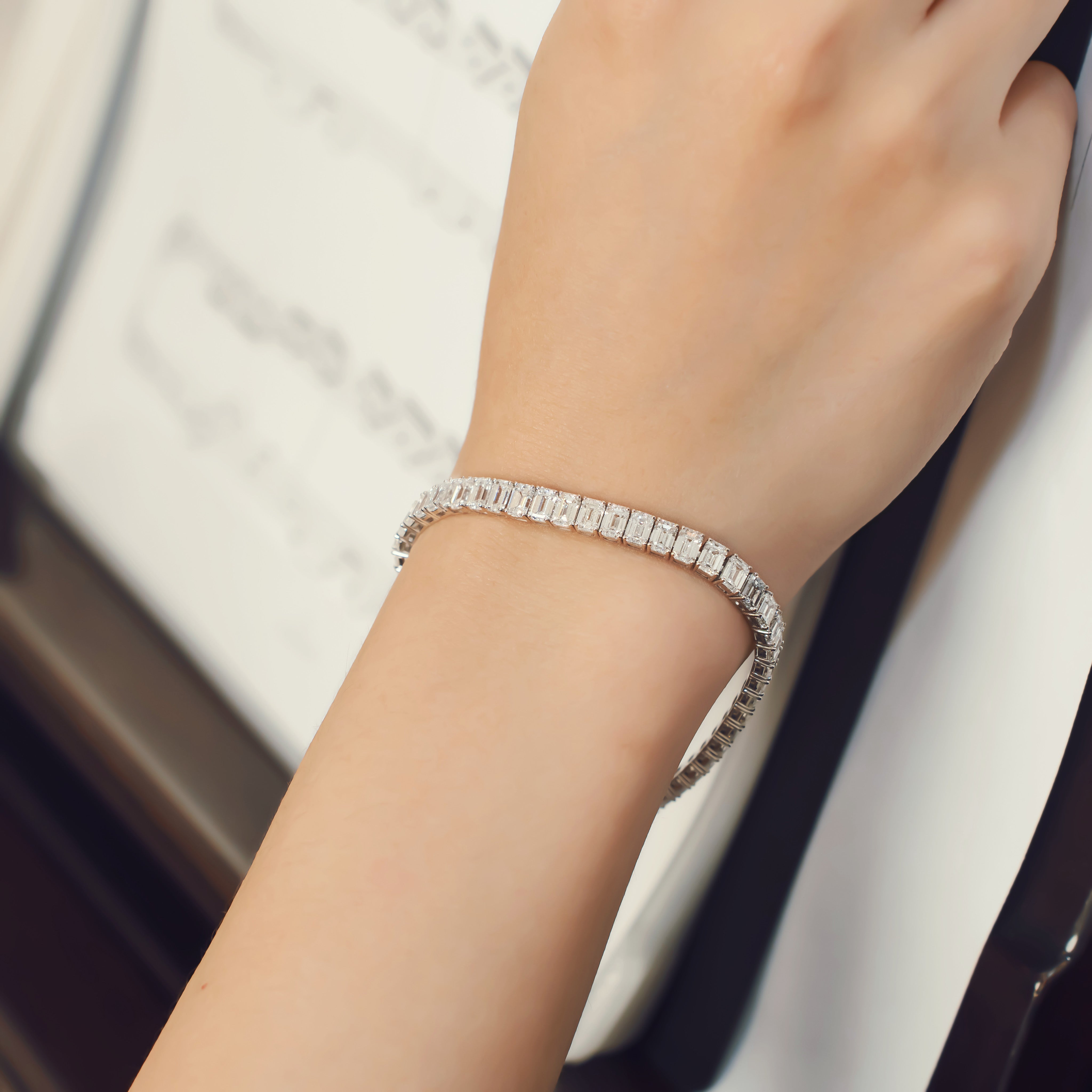 14K Gold Emerald-Cut Lab Grown Diamond Full Tennis Bracelet(≈0.3012ct/p)