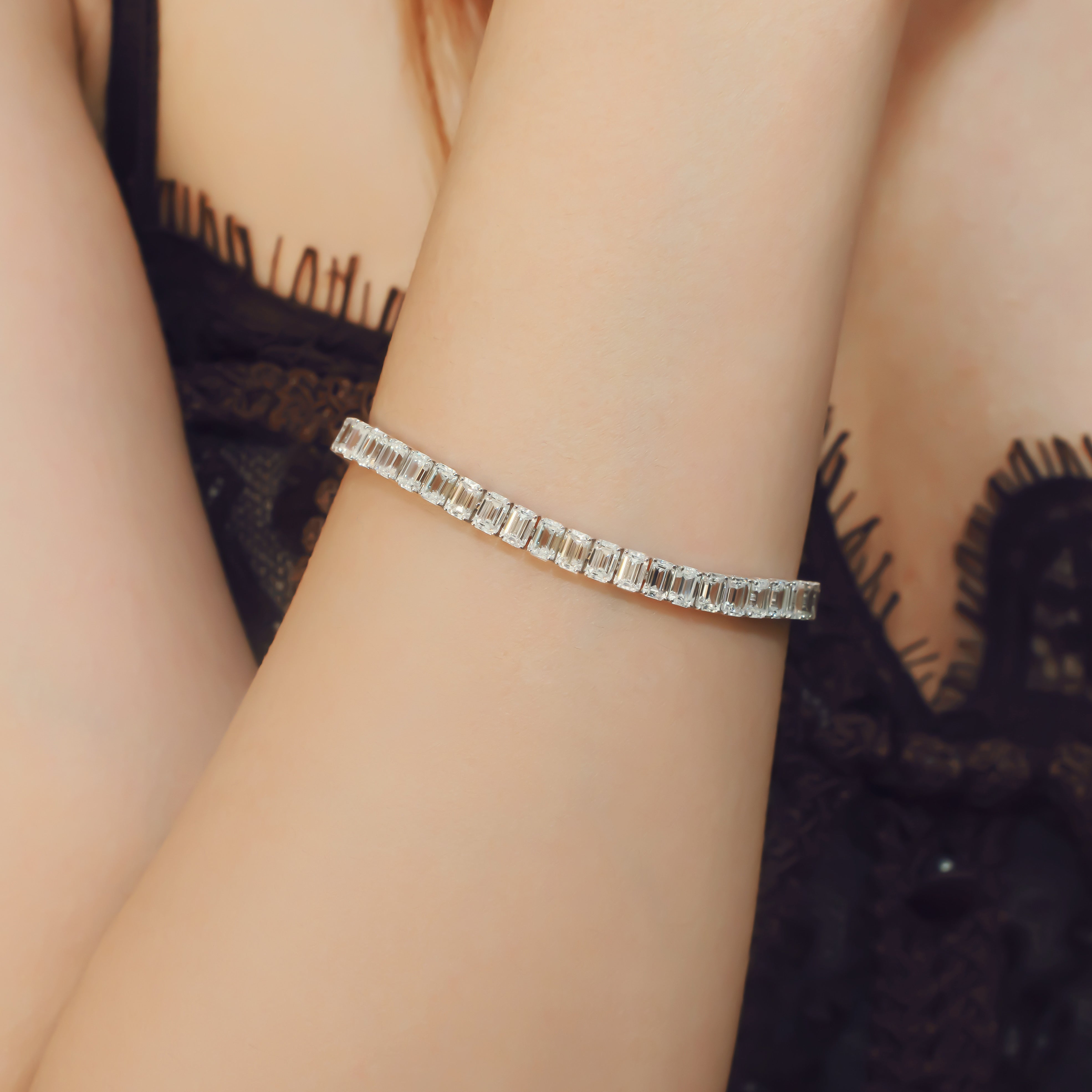 14K Gold Emerald-Cut Lab Grown Diamond Full Tennis Bracelet(≈0.2089ct/p)