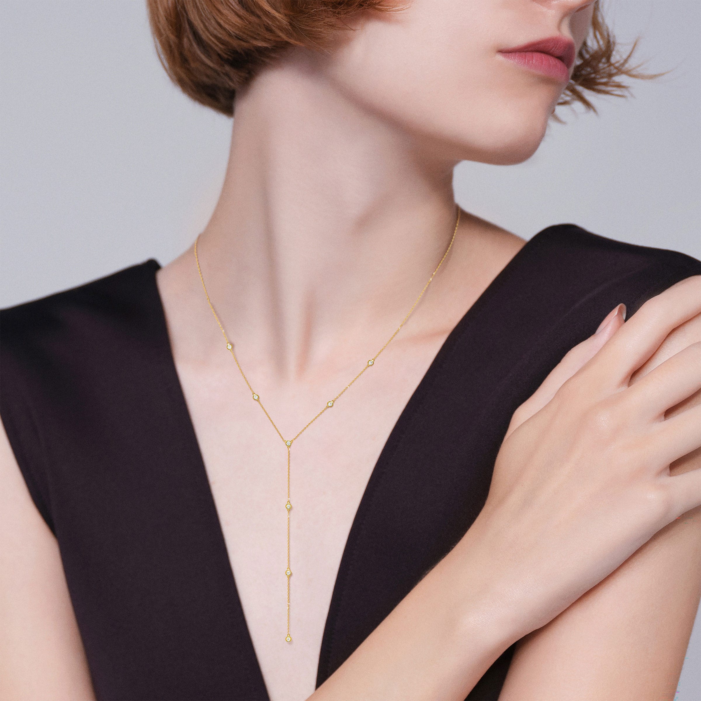 Dainty Diamond Station Y Necklace