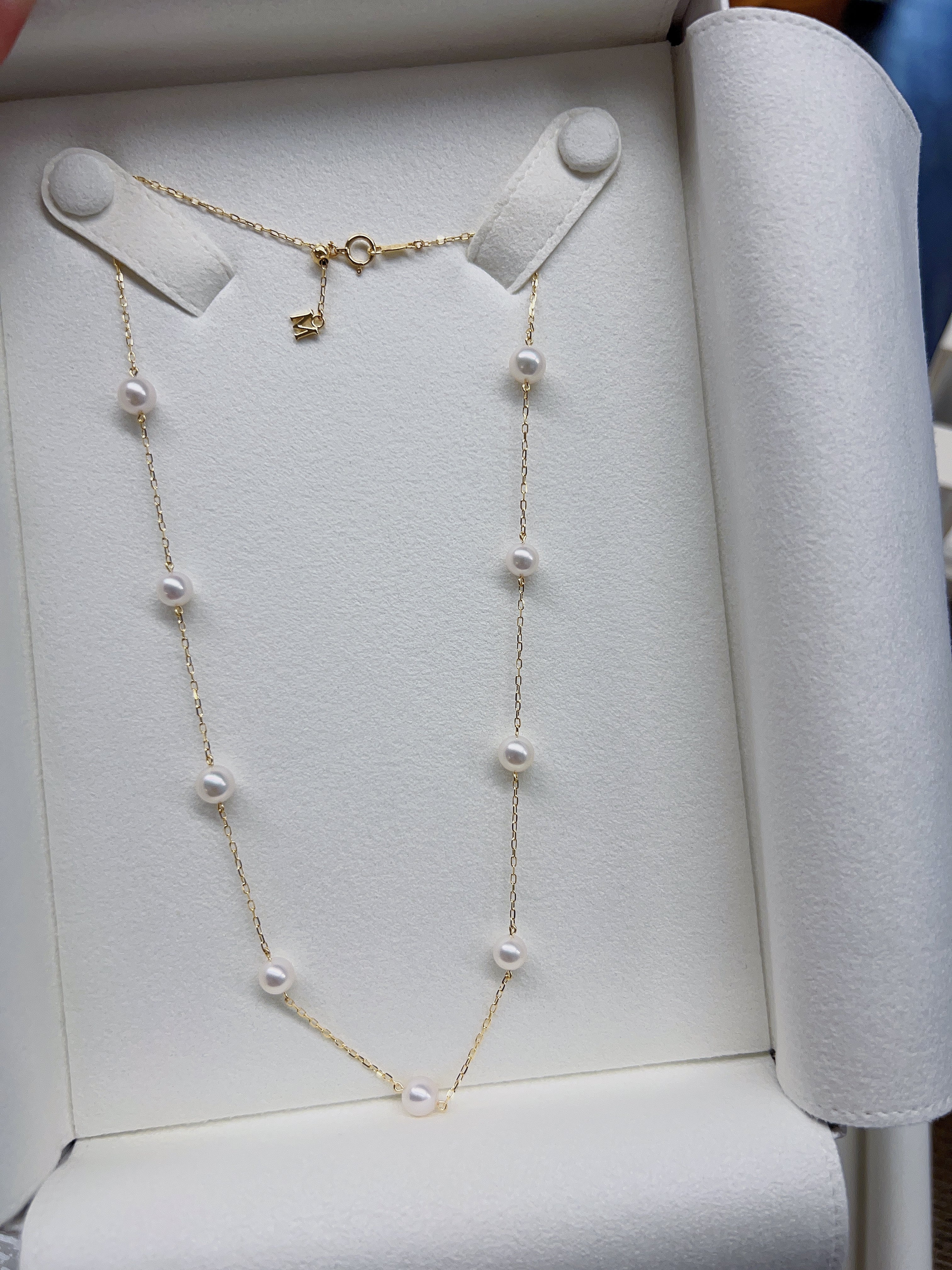 Mikimoto Akoya Cultured Pearl  Station Necklace Yellow Gold
