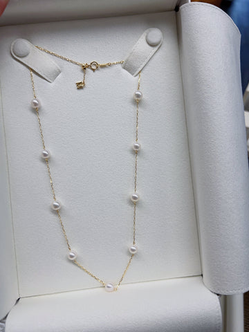 Mikimoto Akoya Cultured Pearl  Station Necklace Yellow Gold